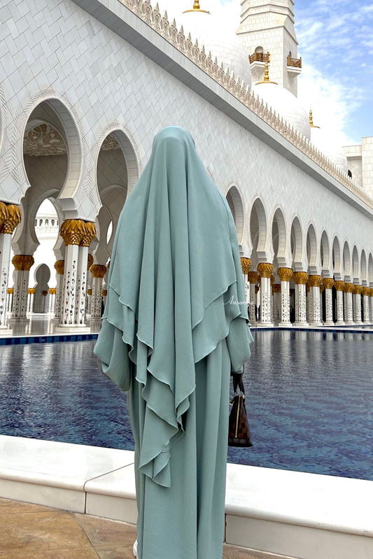 Abaya & Khimar "Assiya" vert d’eau