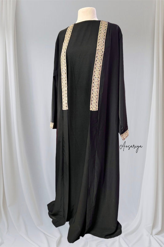 Kimono et Abaya "Soumaya" noir intense.