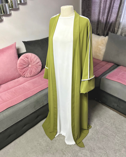 Kimono et Abaya "Sukari" vert pomme|blanc