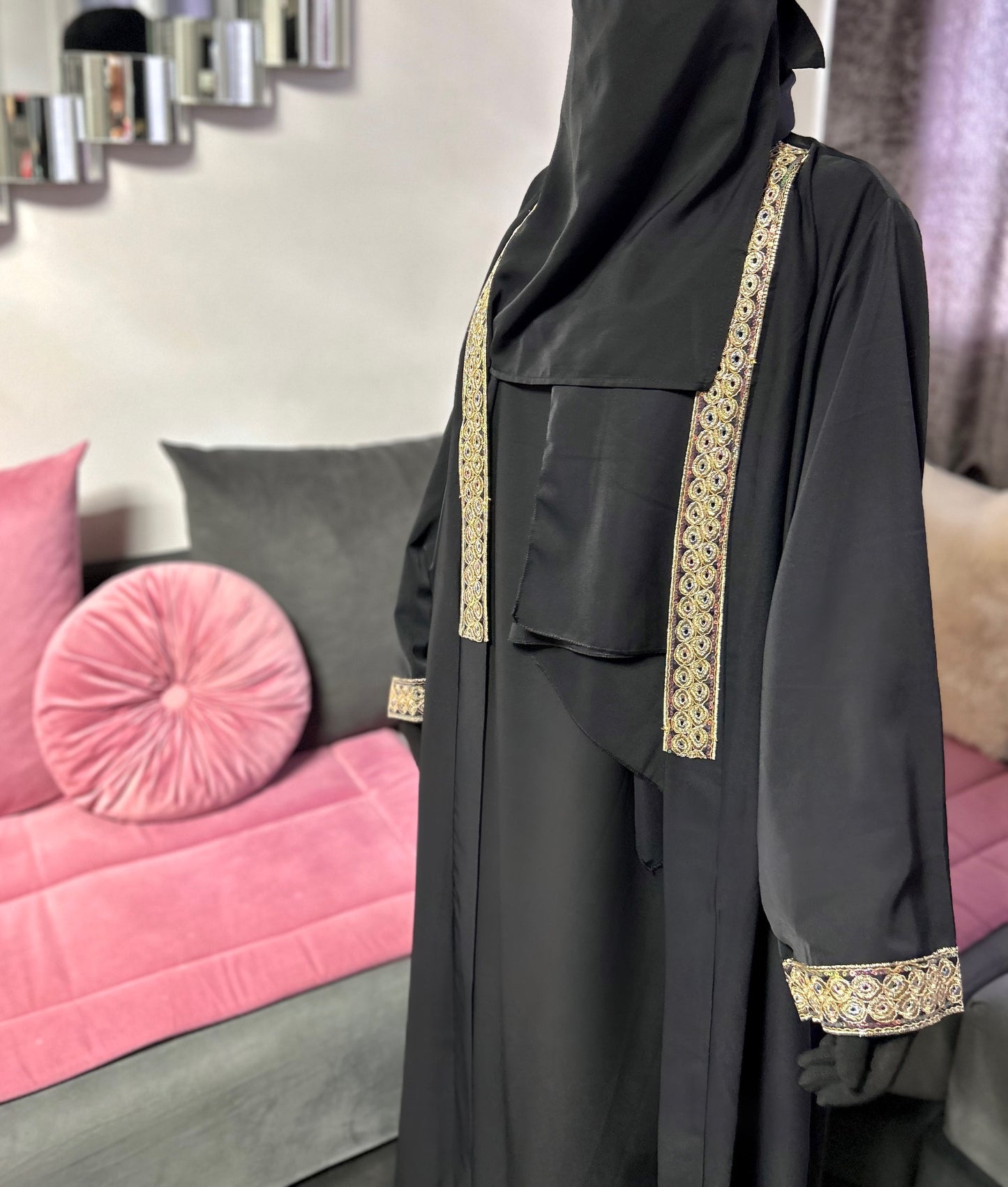 Kimono et Abaya "Soumaya" noir intense