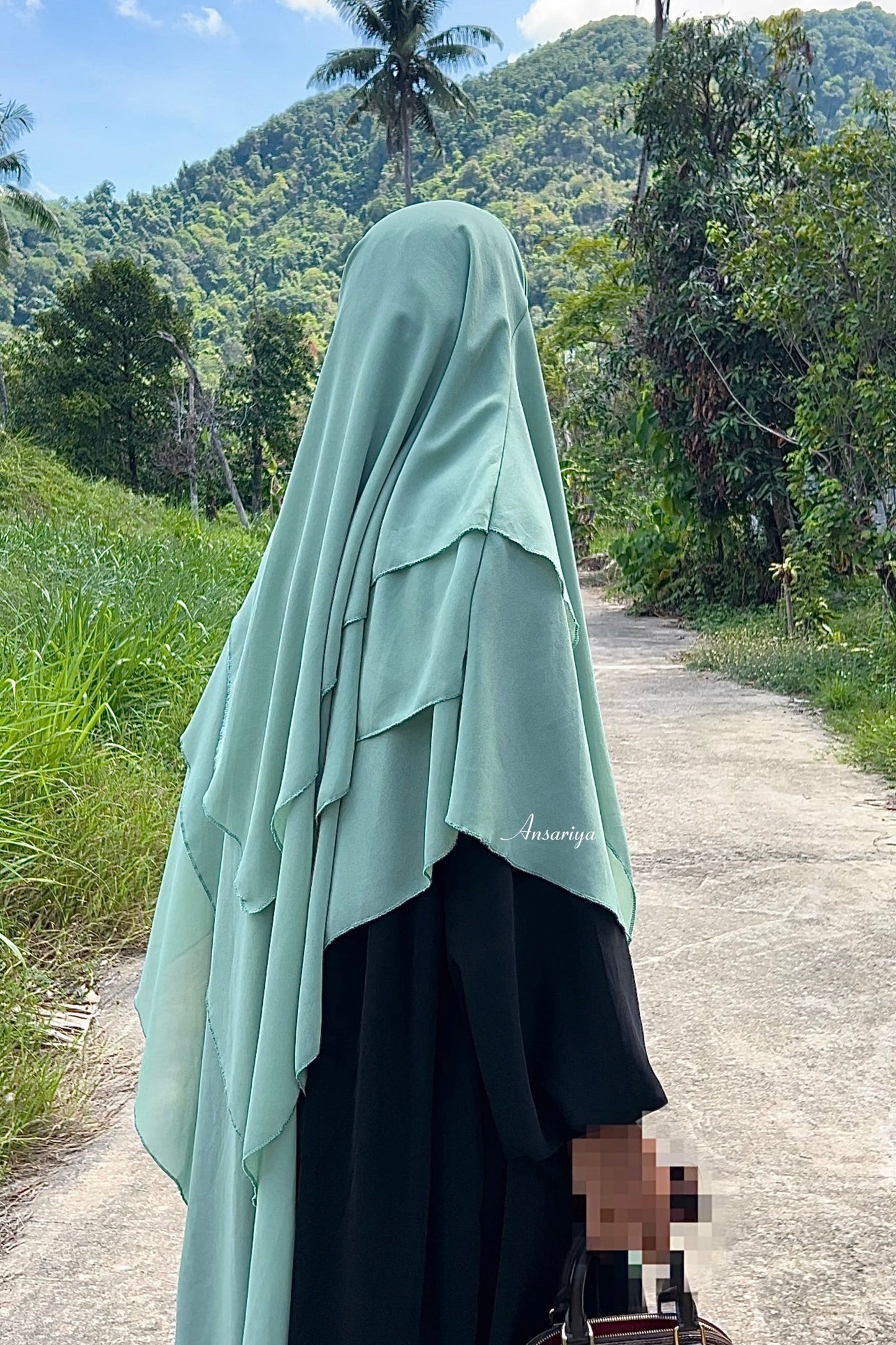 Khimar 3 voiles "Rym" vert d’eau