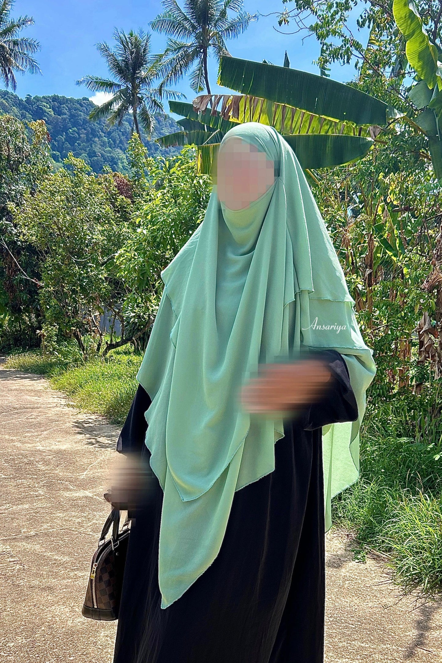 Khimar 3 voiles "Rym" vert d’eau